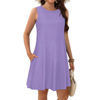 Joligal Womens Summer Dresses Casual Sleeveless Tshirt Sundress Beach Cover Up With Pockets Loose Tank Dress 2026