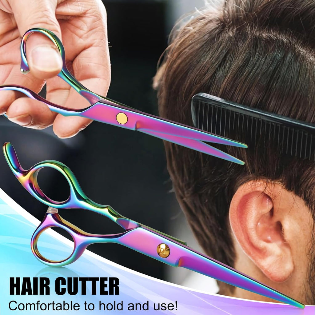 Hair Cutting Scissors Set, Professional Haircut Scissors Kit With Cutting Scissors Thinning Scissors For Barber/Salon/Home/Men/Women/Kids/Adults(Rainbow)