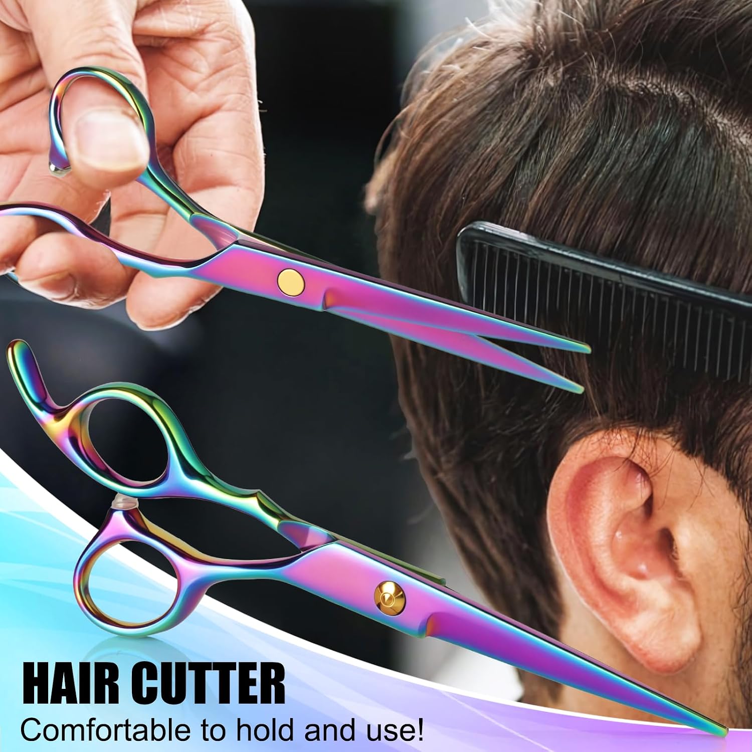 Hair Cutting Scissors Set, Professional Haircut Scissors Kit With Cutting Scissors Thinning Scissors For Barber/Salon/Home/Men/Women/Kids/Adults(Rainbow)
