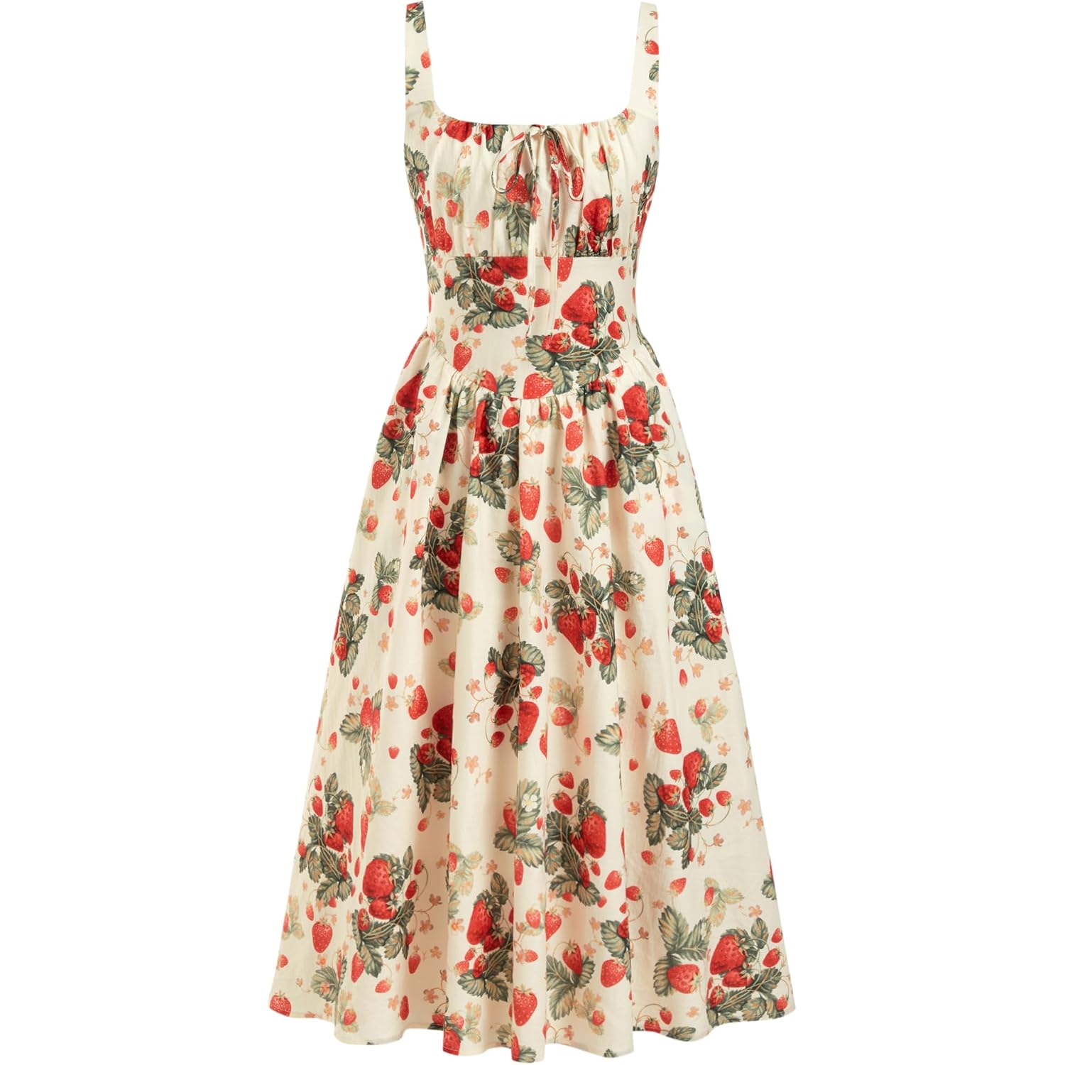 Cider Women'S Strawberry Floral Maxi Dress Sleeveless Square Neck Flowy Milkmaid Dress Cottage Core Trendy Summer Outfits