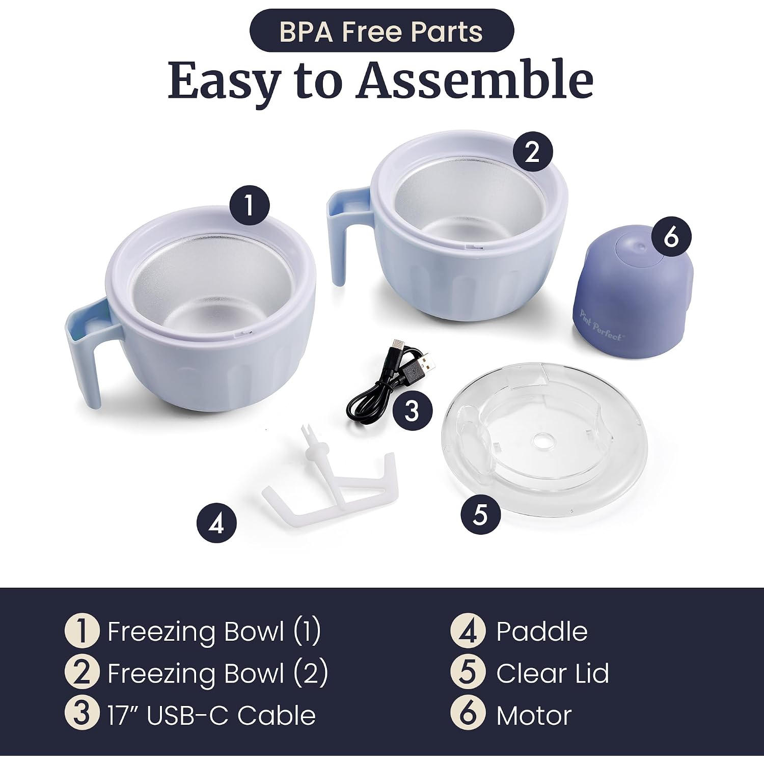 Americana By Elite Pint Perfect™ Eim1205Db Ice Cream Maker, 2 X 1 Pint Capacity Dual Freezing Mugs, Frozen Yogurt, Sorbet, Gelato, Recipes, Periwinkle
