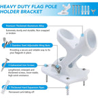 Hoople Flag Pole Holder For Outside House, Heavy Duty Aluminum Flag Holder & Flag Pole Mounting Bracket, Rust Free Wall Mount Flag Bracket With Stainless Hardware, Fits 1” Flag Pole (White-1Pack)
