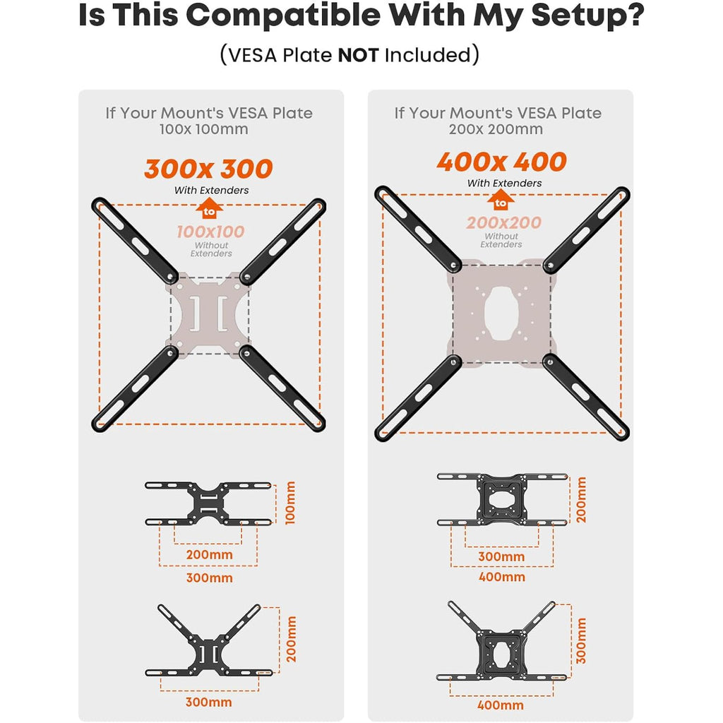 Putorsen Vesa Adapter Mount Bracket Kit For Screens 32 To 55 Inch Lcd Led Tv, Tv Mount Adapter Bracket Upgrade Mounting Holes Up To 400X400 Mm, Black