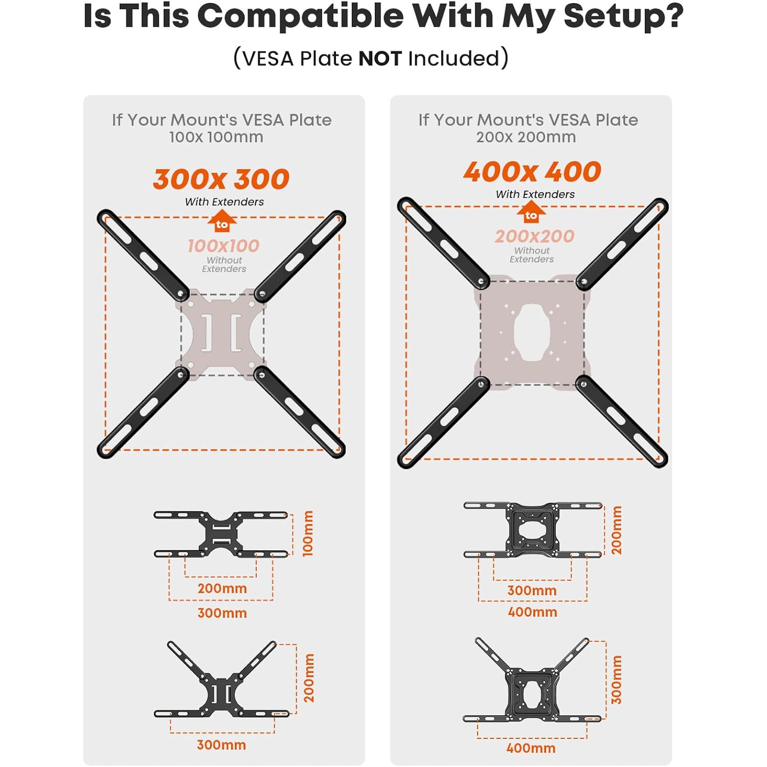 Putorsen Vesa Adapter Mount Bracket Kit For Screens 32 To 55 Inch Lcd Led Tv, Tv Mount Adapter Bracket Upgrade Mounting Holes Up To 400X400 Mm, Black