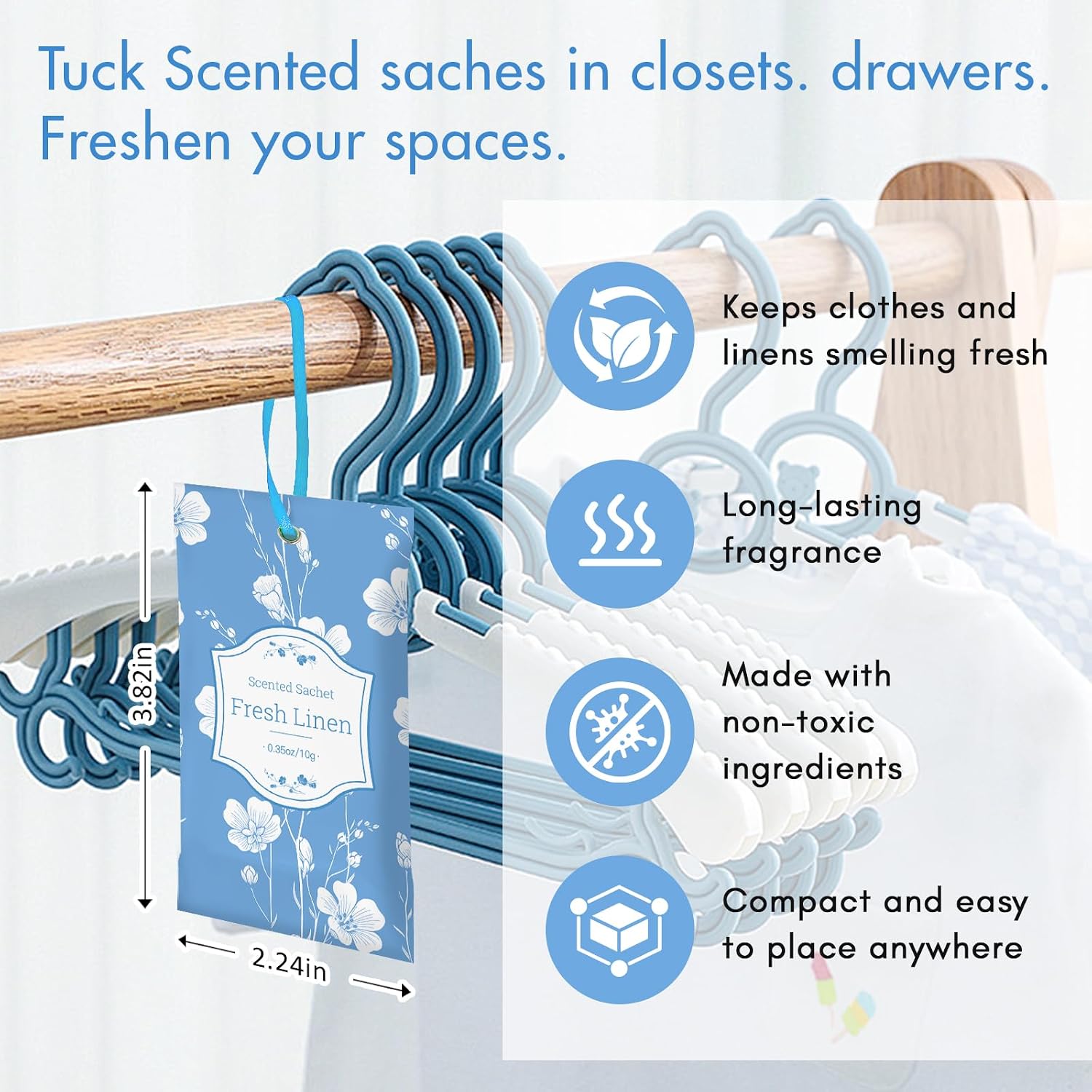 Scented Sachets For Drawer And Closet, Fresh Linen Scent 14 Pack | Sachets Bags Gift Set, Closet Freshener Sachet For Wardrobe Freshener, Cupboard, Luggage, Handbag, Suitcases,Gym Bag, Locker
