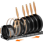Mudeela Pots And Pans Organizer Rack For Under Cabinet, Expandable 11.81''-22.85'' Pot Lid Kitchen Cabinet Organizer Holder With 10 Adjustable Compartment Cutting Board Organizer For Pan Lid, Bakeware