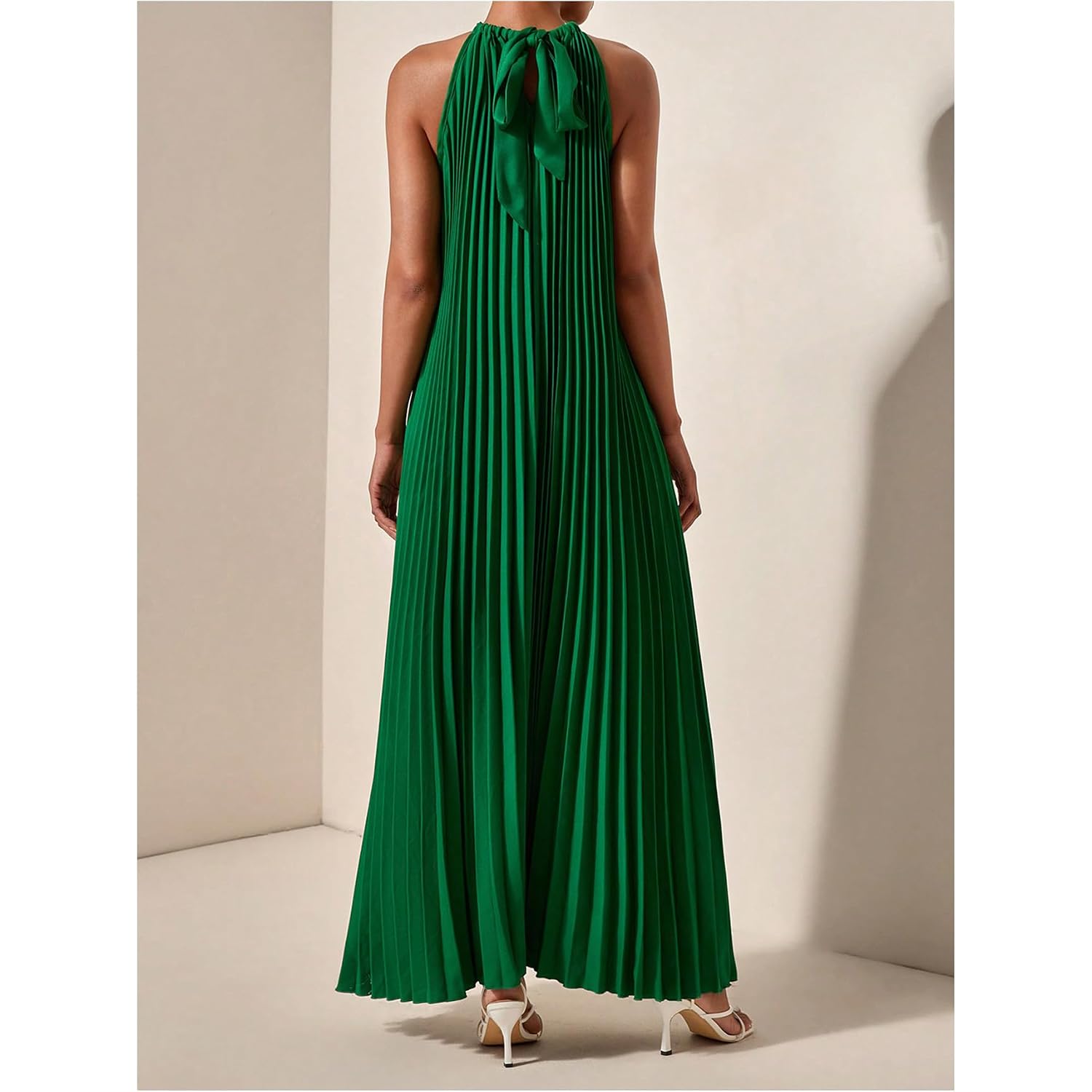 Oyoangle Women'S Summer Maxi Dress Wedding Guest Party Sleeveless Pleated Long Flowy Beach Vacation Dress
