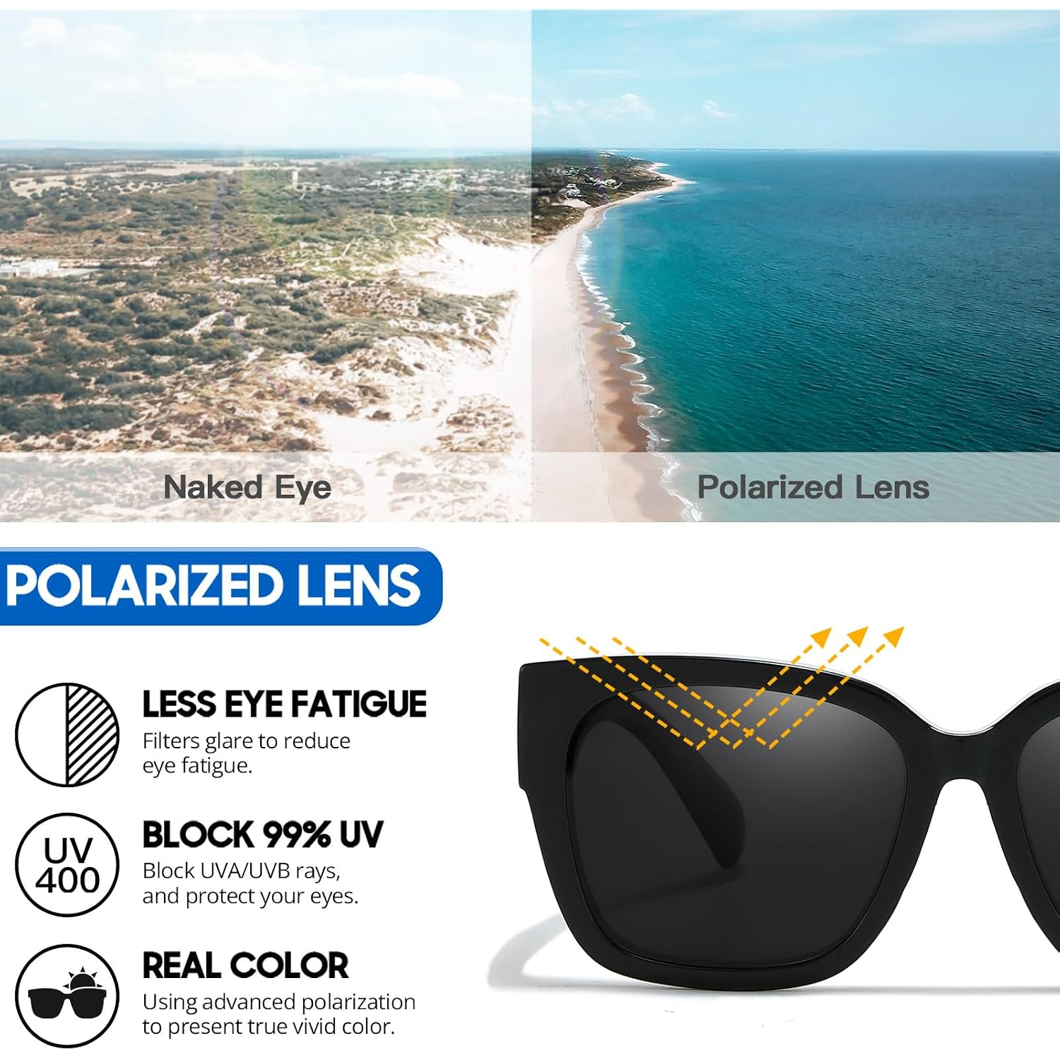Myiaur Fit Over Glasses Sunglasses For Women, Trendy Oversized Polarized Wear Over Sun Glasses With Uv400 Protection（2 Pack）