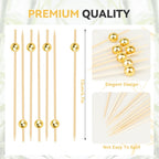 200PCS Cocktail Picks, Fancy Toothpicks for Appetizers, Decorative Skewers for Appetizers Drinks Party Fruit, 4.7 Inch Long Wooden Bamboo Gold Ball Food Sticks Charcuterie Boards Accessories