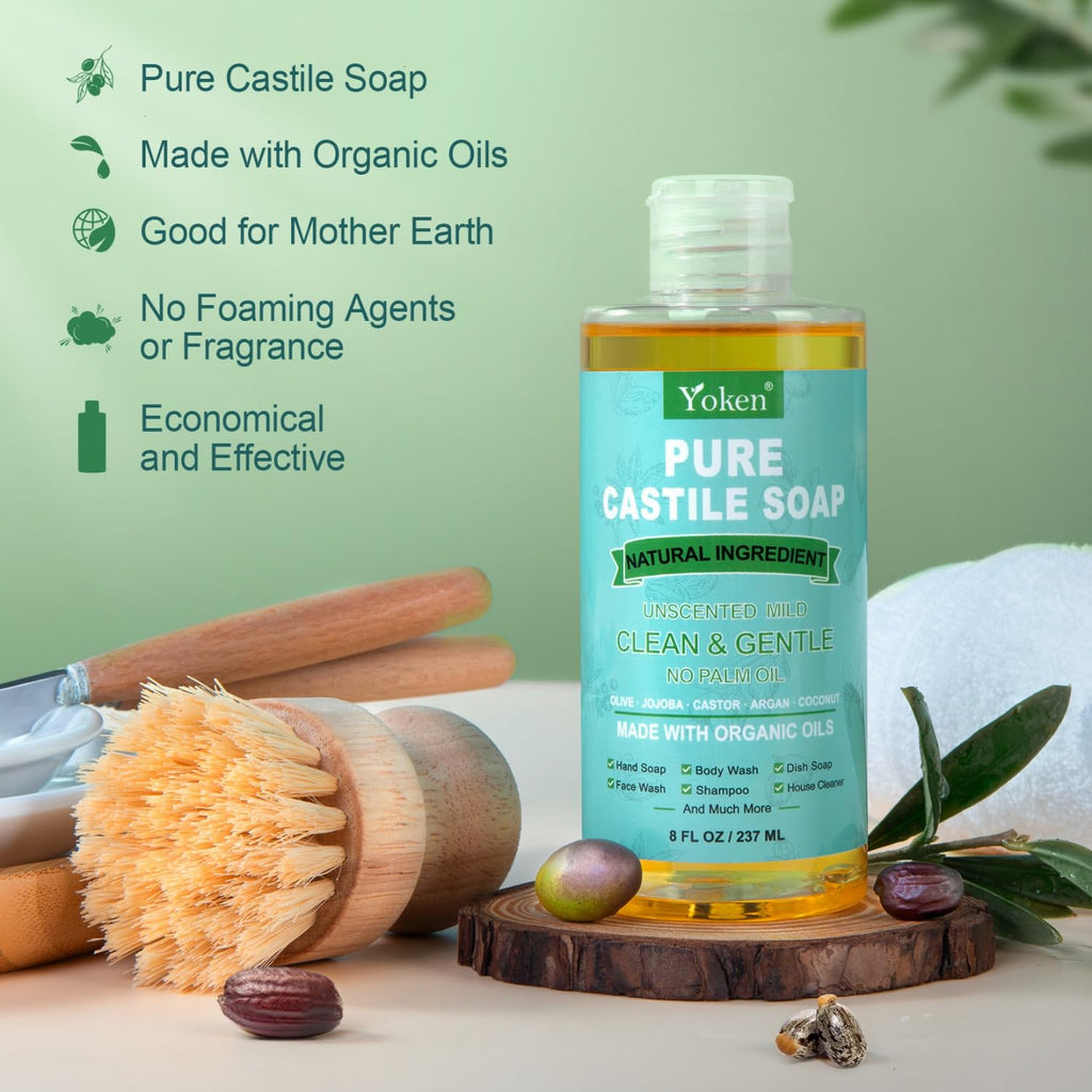 Yoken Pure Castile Liquid Soap 8 Oz Unscented With Organic Oil Ewg Verified