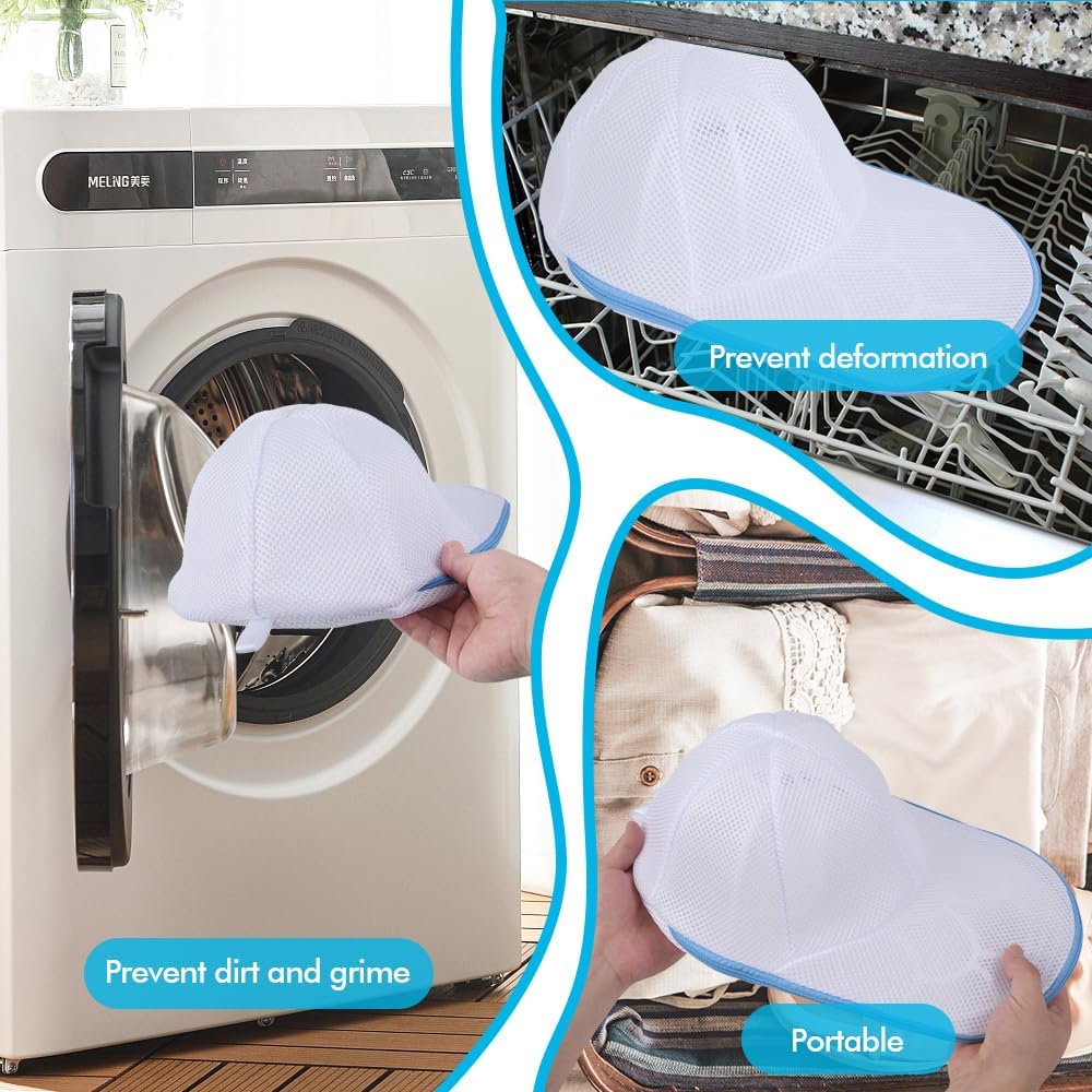 Hat Washer Cage Hats Cleaner, 4Pcs (2 Cages + 2 Bags) Hat Washer For Washing Machine,Suitable For Washing Machines Or Dishwashers, Various Sizes Of Flat And Curved Baseball Cap Cleaning Machines