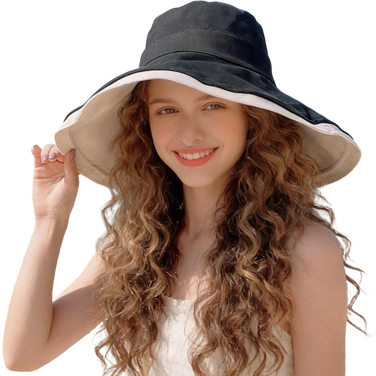Sun Hat for Women Wide Brim Reversible Double-Sided UV Protection Cotton Fishing Bucket Hat Summer Beach UPF 50+