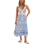 Cupshe Womens Boho Midi Dresses Summer Spaghetti Strap Crochet Lace V Neck Drawstring Waist Beach Vacation Casual Sundress