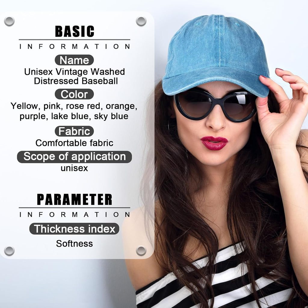 7 Pieces Unisex Vintage Washed Distressed Baseball Hat Baseball Cap Twill Adjustable Dad Hat