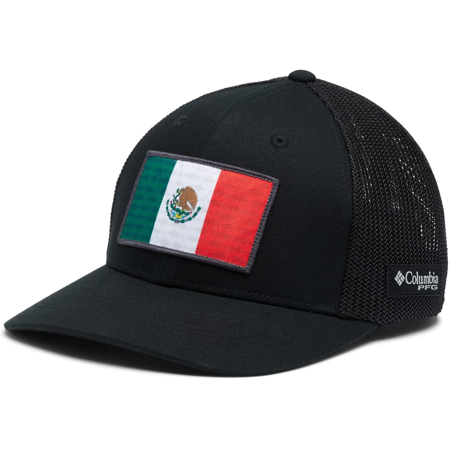Columbia Unisex Adult PFG Logo Mesh Ball Cap Black/Black/Mexico Fish Flag