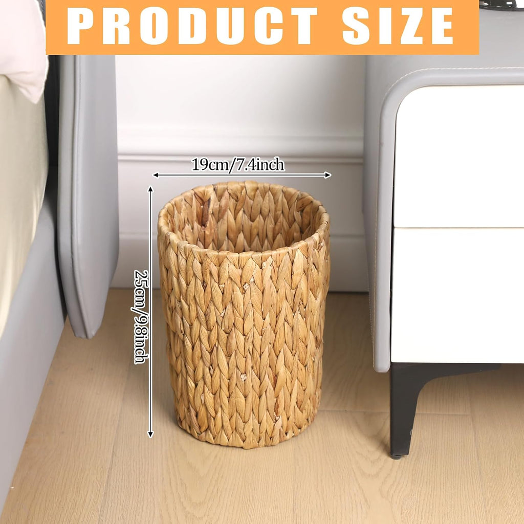 Wllhyf Wicker Waste Basket, Handwoven Water Hyacinth Trash Can Small Bathroom Trash Can Boho Woven Decorative Office Garbage Cans For Bedroom Bathroom Kitchen Living Room