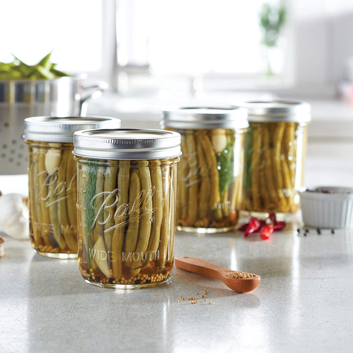 Ball Mason Wide Mouth Jars with Lids and Bands, Set of 4, Two 32oz + Two 16oz Jars (Bundle Pack)