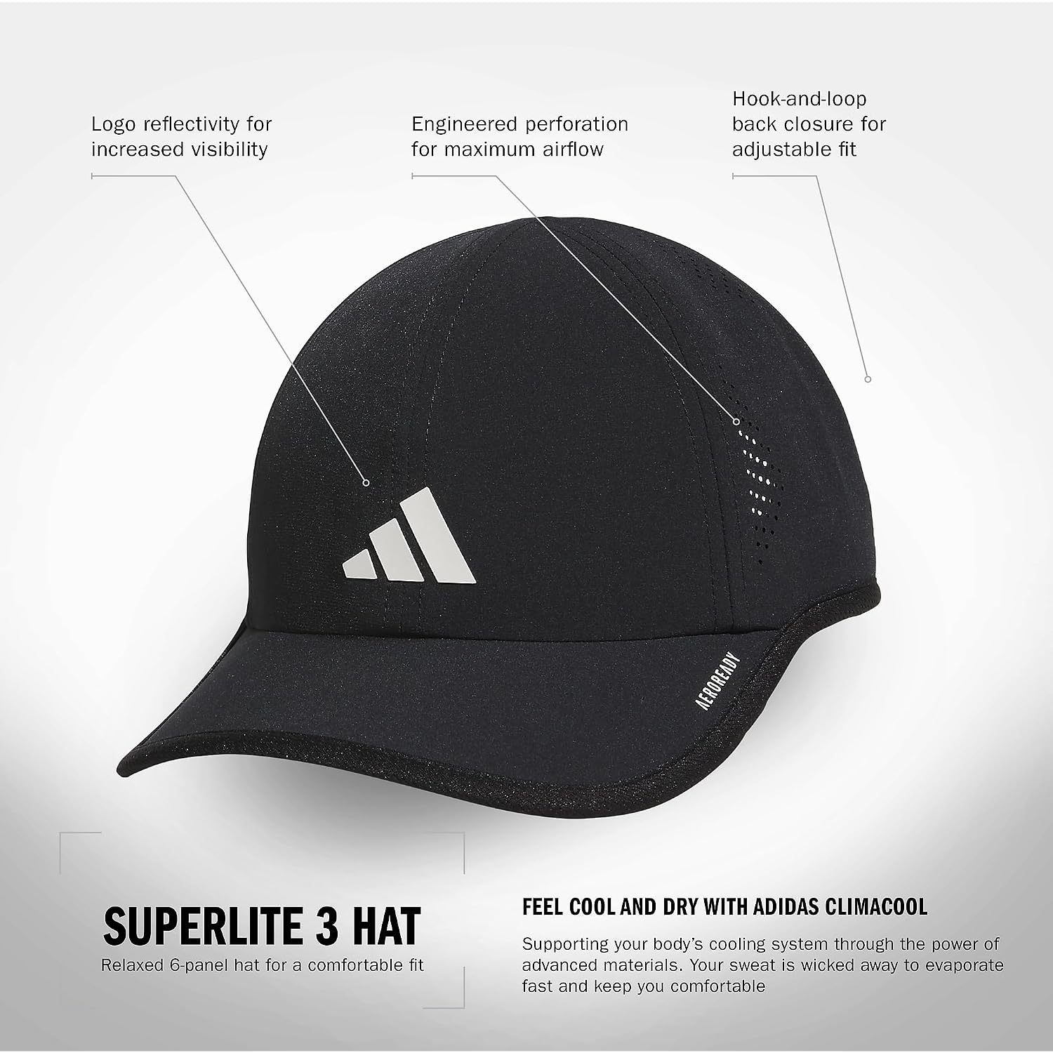 adidas Women's Superlite Hat – Lightweight Moisture-Wicking Cap for Workout and Training Black/White/3