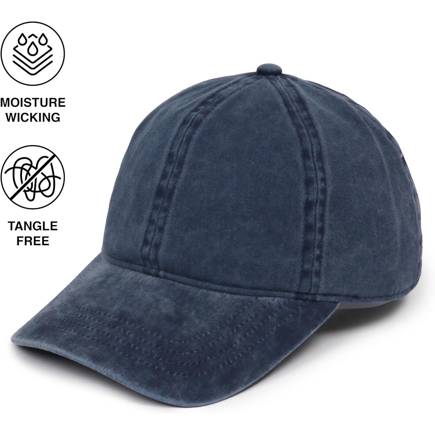 D&Y Vintage Wash Ponytail Hat, Patented Women’s Cotton Ponytail Baseball Cap with Open Back for Ponytails and Buns Jessie Navy
