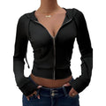Women'S Y2K Hoodie Crop Zip Up Ribber Knit Fall Jacket Tops Slim Fit Long Sleeves Sweatshirt With Pockets