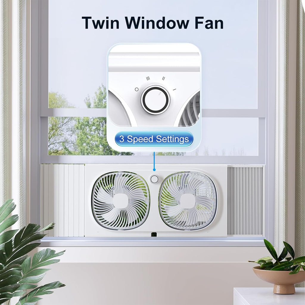 Shinic 3-Speeds Window Fan With 180°+90° Rotatable Fans, Manual Reversible, Vertical Window Fan With Rigid & Accordion Expanders, Width Adjustable (21.65" To 33.27"), Ideal For Home, Kitchen, Bedroom