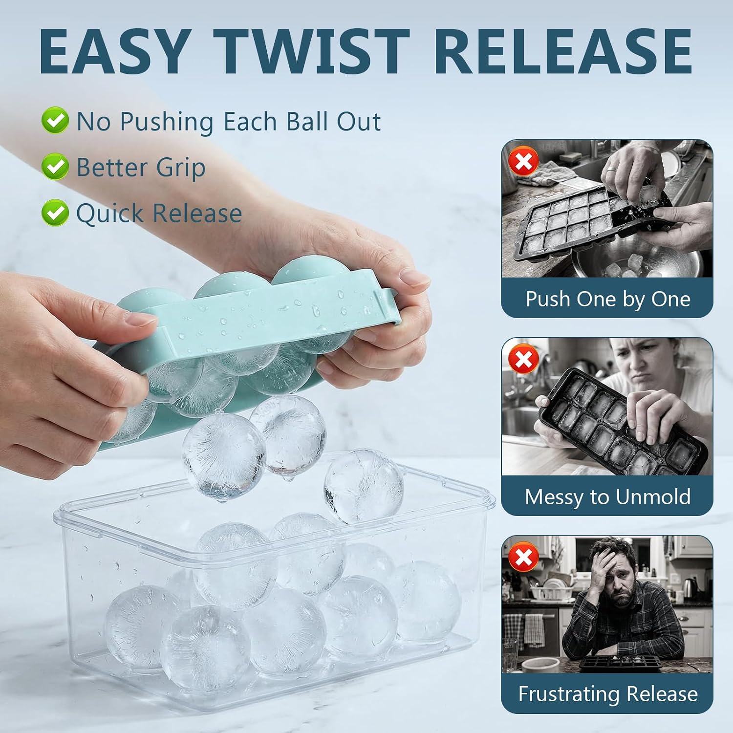 Large Ice Cube Molds, 2 Pack Round Ice Cube Mold With Storage Bin And Tongs, Makes 12 × 1.9-Inch Ice Spheres, Easy Fill And Twist Release For Whiskey, Bourbon And Cocktails