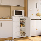 Gizoon Small Kitchen Coffee Bar Cabinet With Door And Shelves, Kitchen Sideboard Buffet Cabinet With 4 Drawers Small Pantry For Kitchen And Living Room, White, Painted