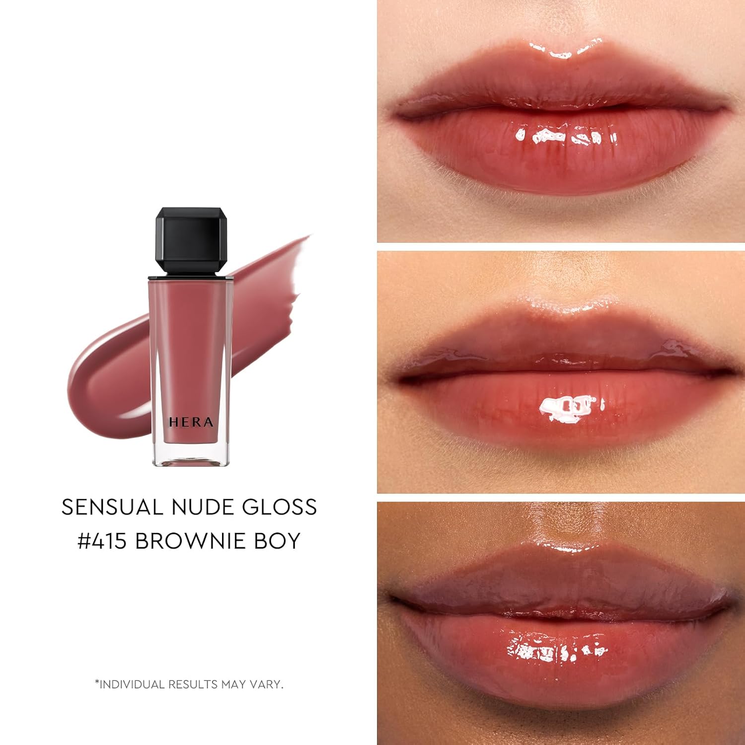 HERA Sensual Nude Lip Gloss #415 BROWNIE BOY - FELIX Picked | Volumizing Sheer & Glossy Finish, Non-sticky, Moisturizing and Hydrating, Korean Makeup, 0.17 oz. (5g)