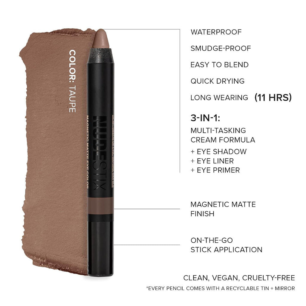 Nudestix Magnetic Matte Eye Color – 3-In-1 Long-Wear Cream Eyeshadow Pencil, Eyeliner & Primer | Waterproof, Budge-Proof Matte Finish | Vegan & Cruelty-Free Eye Makeup