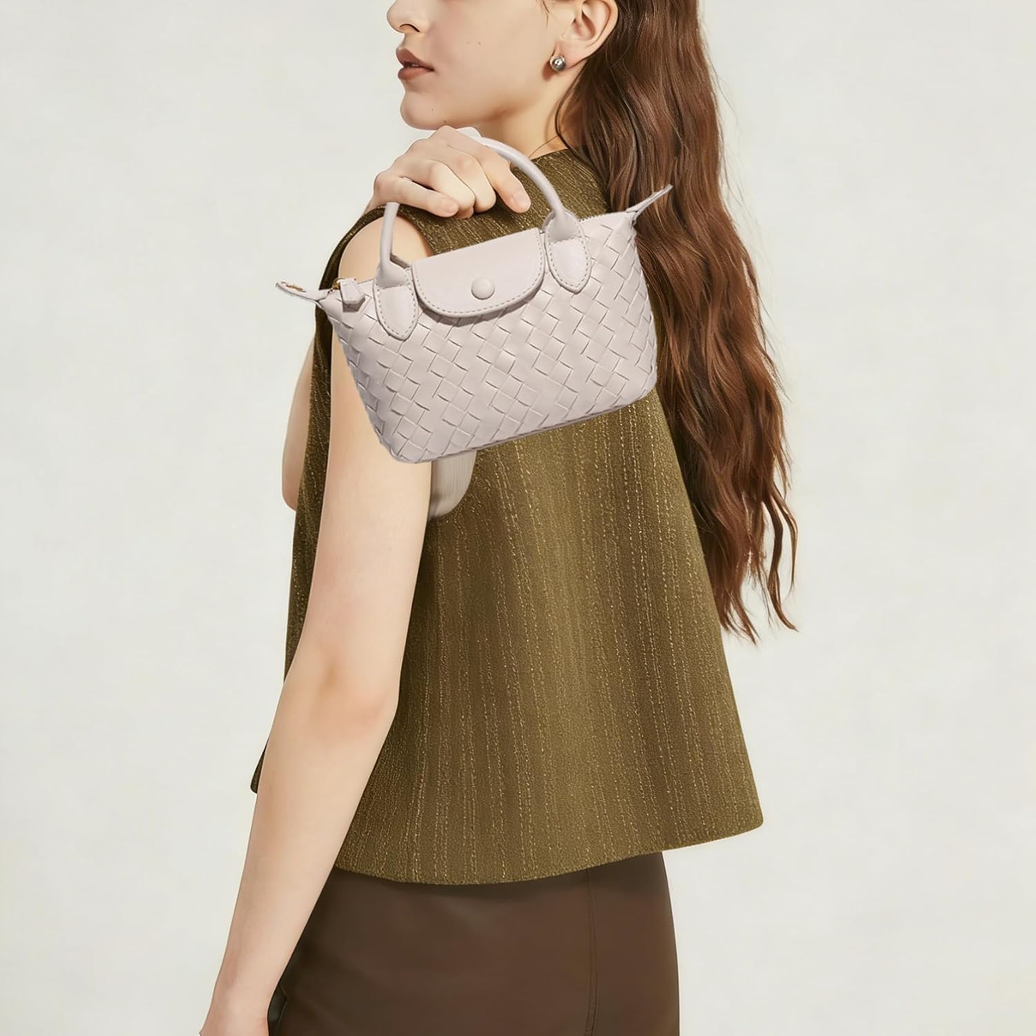 Small Vegan Leather Crossbody Bags For Women, Mini Woven Dumpling Handbag, Cute Top Handle Shoulder Purse For Travel Dating | Fashion Lightweight