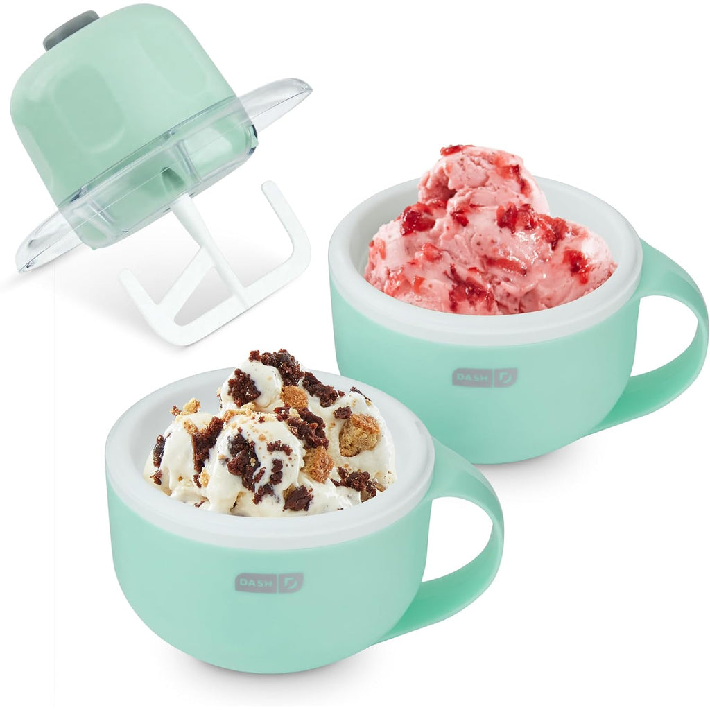 Dash My Mug Ice Cream Maker 2 Pack Bundle | Electric Countertop Soft Serve Ice Cream Machine, 2 Single Serve Half-Pint Freezer Mugs With Ingredient Chute & Recipe Guide, Compact, Aqua