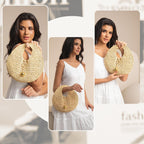 Philomena Woven Straw Beach Bag For Women Handmade Raffia Circle Bag, Summer Boho Chic Tote Purse Handbag Large Round Bag
