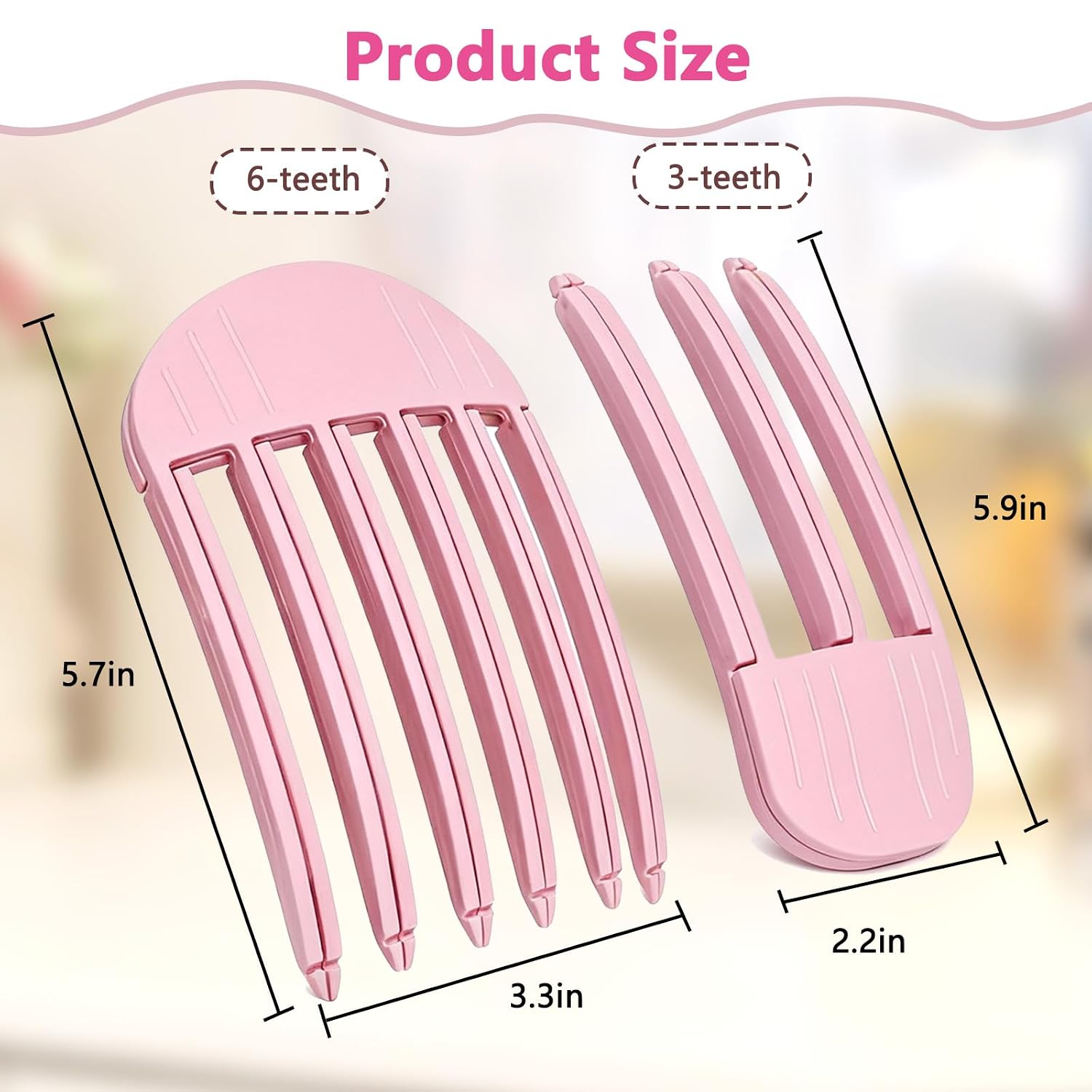 2-Pack Hair Volume Clip, Root Clips For Curly Hair Volume Lift | 6-Teeth And 3-Teeth Design, Heat-Resistant Pink Plastic, Root Lifter Hair Tool, Styling Accessory For Fine Strands