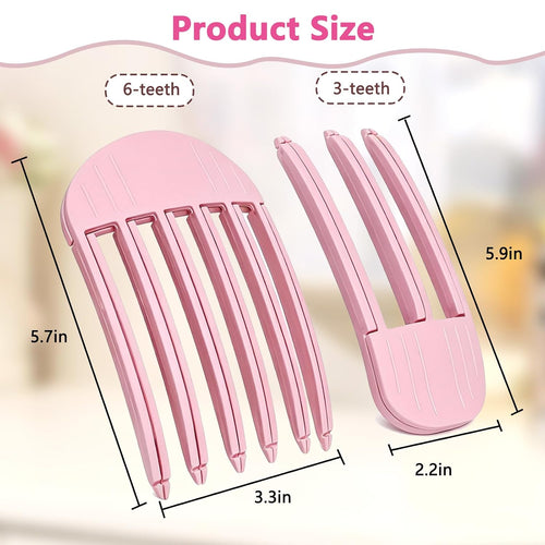 2-Pack Hair Volume Clip, Root Clips For Curly Hair Volume Lift | 6-Teeth And 3-Teeth Design, Heat-Resistant Pink Plastic, Root Lifter Hair Tool, Styling Accessory For Fine Strands