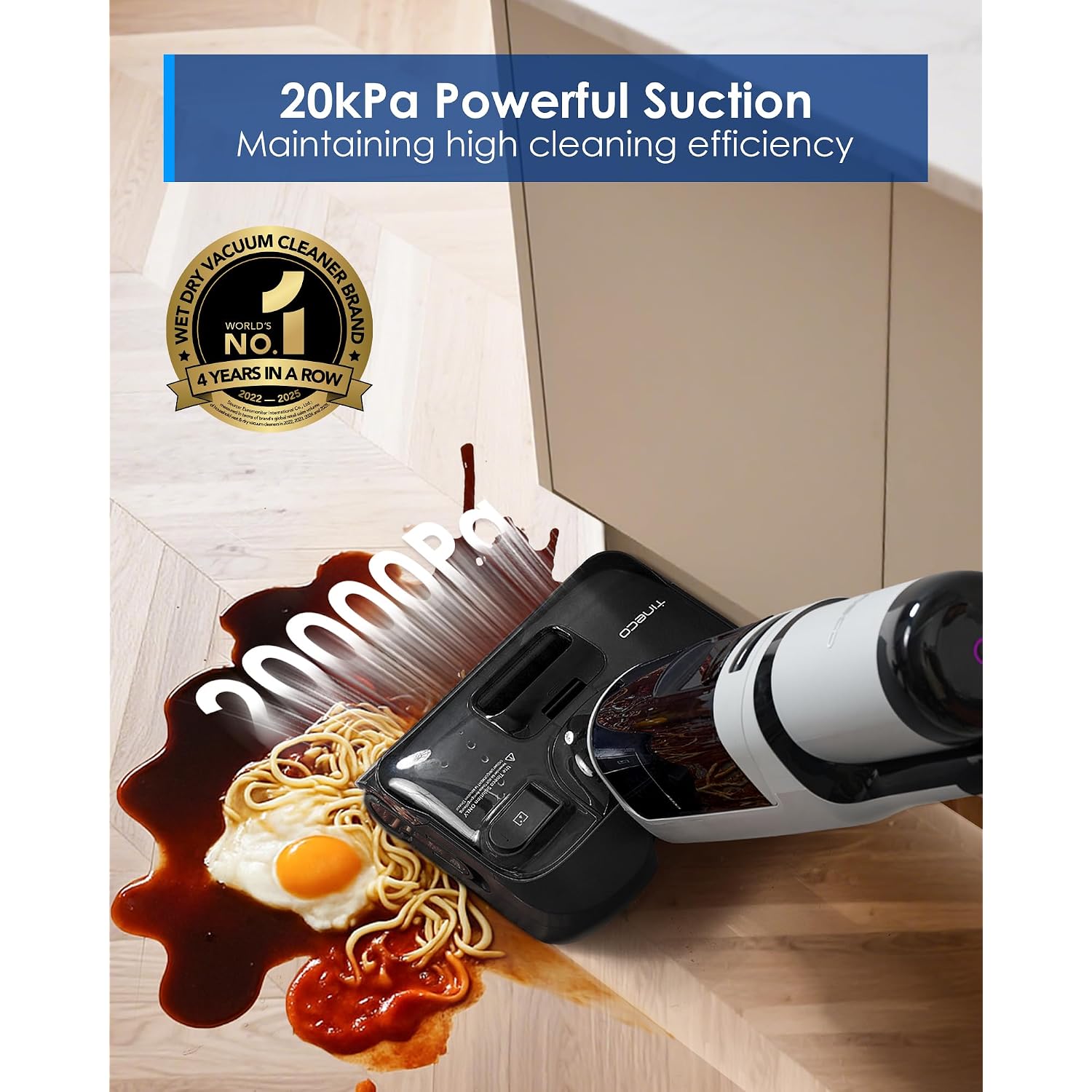Tineco Floor One I5 Stretch Wet Dry Vacuum Cleaner, Vacuum & Mop In One Step, 20Kpa Powerful Suction, 180° Lay-Flat Design, Anti-Tangle Design, Dual-Sided Edge Cleaning, Up To 30* Minutes Runtime