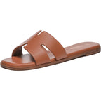 Rihero Women'S Dressy Flat Sandals Comfortable Slip On Leather Slide Sandals