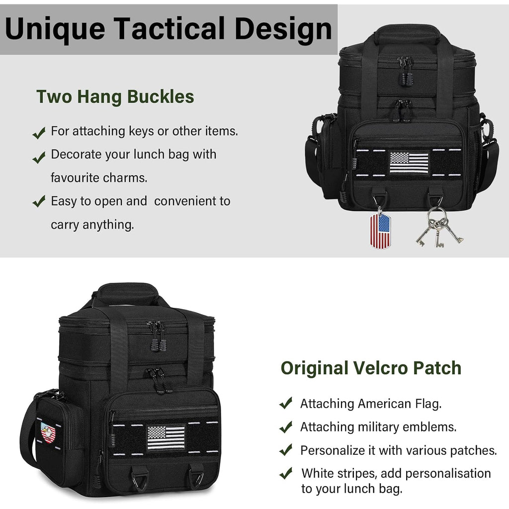 Expandable Tactical Lunch Box, Large Insulated Lunch Cooler Bag Heavy Duty Leakproof Lunch Pail For Men Adults Work Office Outdoor Picnic Trips,16L,Black