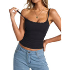 Womens Lace Camisole Tops Square Neck Ribbed Tank Tops Adjustable Spaghetti Straps Sleeveless Summer Shirt 2026