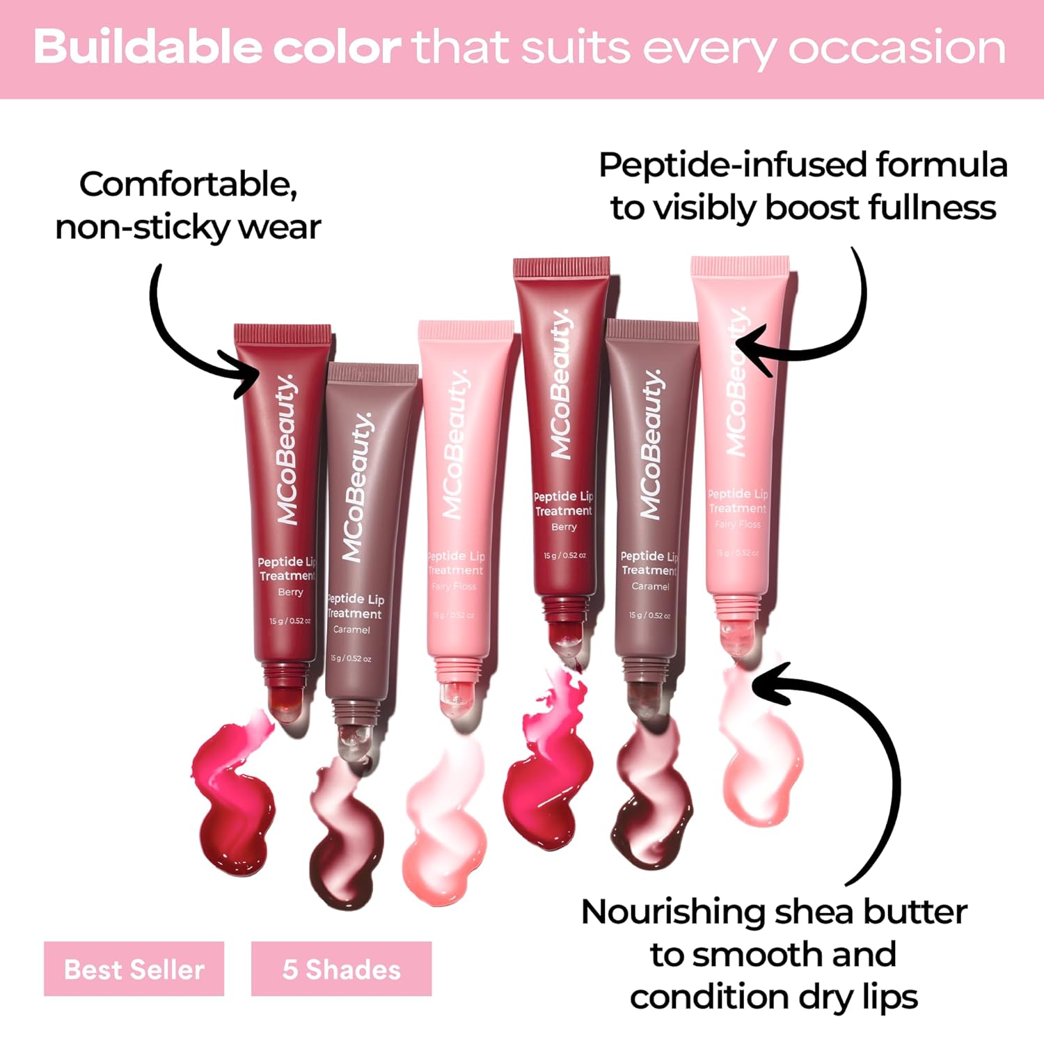 MCoBeauty Peptide Lip Treatment - Vanilla Brulee, Nude Beige - Tinted Plumping Balm Gloss - Hydrating Cream Oil Formula with Shea Butter & Peptides for Soft Plump Lips - Vegan & Cruelty Free