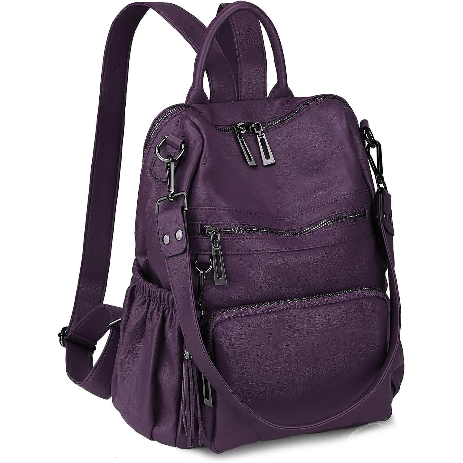 Travel Backpack Purse For Women Vegan Leather Ladies Fashion Tassel Shoulder Bag Convertible