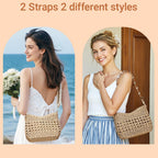 Herald Small Summer Crossbody Bags for Women, Beach Handmade Straw Woven Pocketbooks Handbag Shoulder Purse