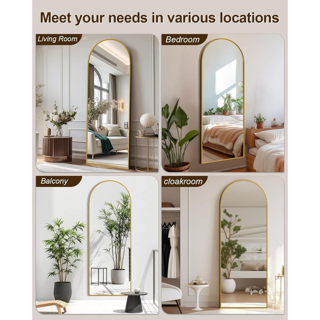 59"X16" Floor Mirror Full Length, Arched Full Length Mirror With Stand, Full Body Mirrors For Bedroom Living Room Or Cloakroom Gold