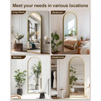 59"X16" Floor Mirror Full Length, Arched Full Length Mirror With Stand, Full Body Mirrors For Bedroom Living Room Or Cloakroom Gold