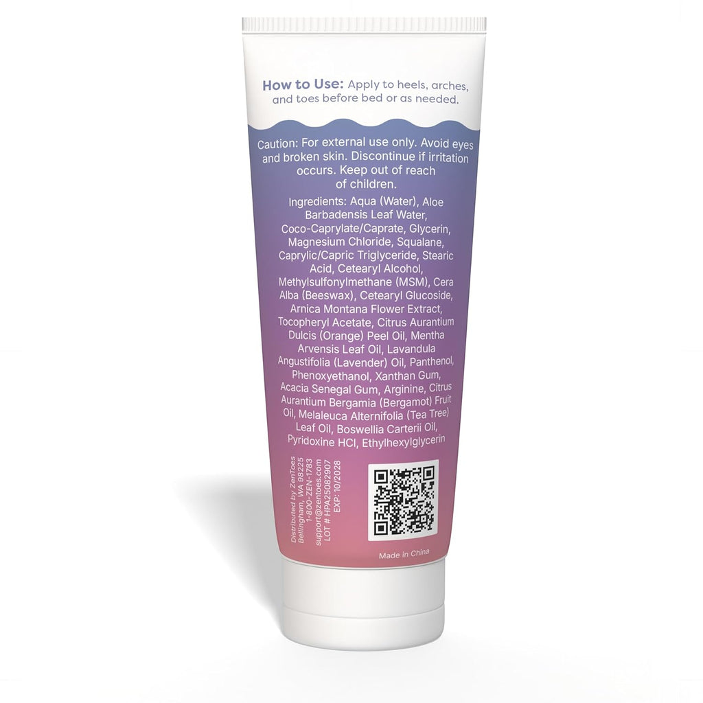 ZenToes Magnesium Cream with Arnica | Relaxation Support & Moisturizing Foot Cream for Legs & Calves | Magnesium Lotion for Feet & Sleep Support | Relaxing Nighttime Foot Balm | 4.2oz