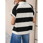 Womens Striped Polo Shirts Summer Short Sleeve Rugby Shirt Oversized Cotton Collared Casual Loose Cropped Tee Tops
