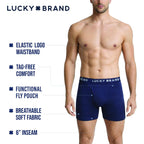 Lucky Brand Mens Underwear Boxer Briefs - 3 Pack Soft Cotton Blend Boxers For Men With Functional Fly Pouch, 6" Inseam
