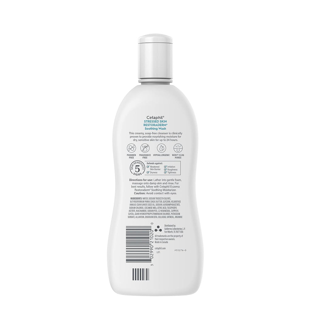 Cetaphil Restoraderm Soothing Wash, 10 Fl Oz, Soothes Dry, Stressed Skin, Hypoallergenic, Soap & Paraben Free, National Eczema Association Endorsed