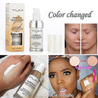 2Pcs Tlm Color Changing Foundation Liquid With 2 Brushes And 2 Cosmetics Sponge Flawless Full Coverage Natural Color Face Primer Base Makeup 30Ml