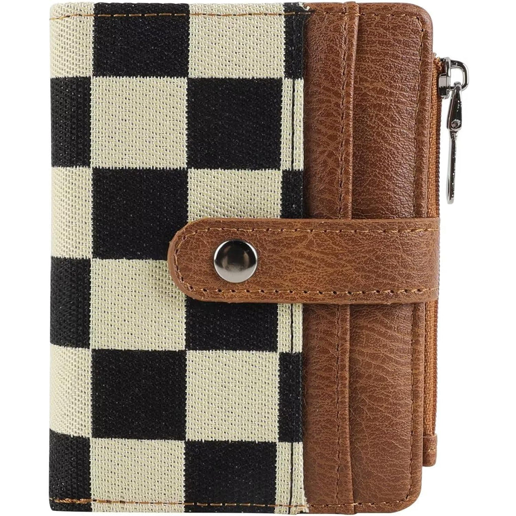 Small Checkered Wallet For Women,Rfid Blocking Pu Leather Bifold Wallet,Cute Compact Credit Card Holder Purse With 8 Card Slots,Id Window And Coin Pocket(Brown)
