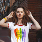 VVNTY Pride Shirts Women: LGBT Rainbow Graphic Tee Gay Pride T Shirt Lesbian Casual Red Ringer Tee White-love Wins